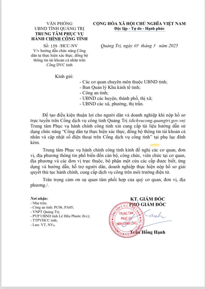 Xác thực thông tin tài khoản cá nhân trên Cổng dịch vụ công tỉnh